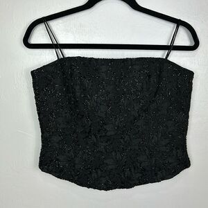 Carmen Marc Valvo Black Floral Beaded Evening Corset Top Size 14